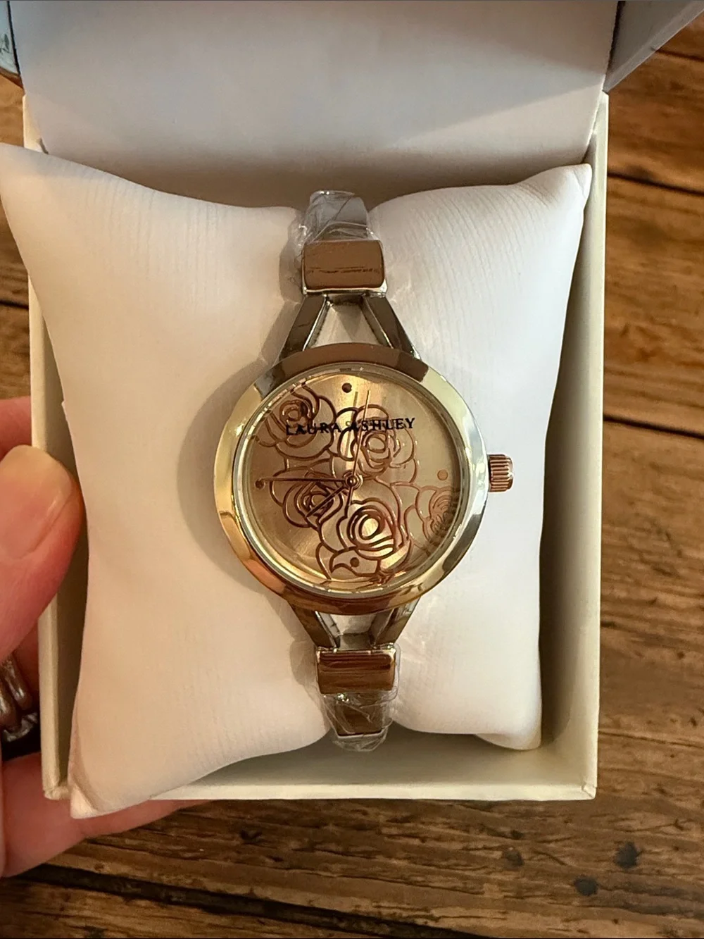Laura Ashley Silver Tone Floral Face Bracelet Watch - Picture 2 of 4